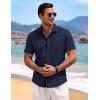 imageCOOFANDY Mens Linen Shirts Short Sleeve Casual Shirts Button Down Shirt for Men Beach Summer Wedding ShirtNavy Blue