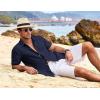 imageCOOFANDY Mens Linen Shirts Short Sleeve Casual Shirts Button Down Shirt for Men Beach Summer Wedding ShirtNavy Blue