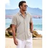 imageCOOFANDY Mens Linen Shirts Short Sleeve Casual Shirts Button Down Shirt for Men Beach Summer Wedding ShirtStone