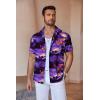 imageCOOFANDY Mens Linen Shirts Short Sleeve Casual Shirts Button Down Shirt for Men Beach Summer Wedding ShirtSunsetblue Purple