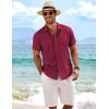 imageCOOFANDY Mens Linen Shirts Short Sleeve Casual Shirts Button Down Shirt for Men Beach Summer Wedding ShirtWine Red