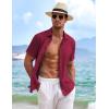 imageCOOFANDY Mens Linen Shirts Short Sleeve Casual Shirts Button Down Shirt for Men Beach Summer Wedding ShirtWine Red