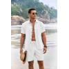 imageCOOFANDY Mens Summer Beach Outfits 2 Piece Short Sleeve Shirts and Shorts Vacation Texture Linen Sets for MenA White