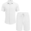 imageCOOFANDY Mens Summer Beach Outfits 2 Piece Short Sleeve Shirts and Shorts Vacation Texture Linen Sets for MenA White