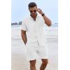 imageCOOFANDY Mens Summer Beach Outfits 2 Piece Short Sleeve Shirts and Shorts Vacation Texture Linen Sets for MenA White