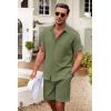 imageCOOFANDY Mens Summer Beach Outfits 2 Piece Short Sleeve Shirts and Shorts Vacation Texture Linen Sets for MenArmy Green