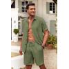 imageCOOFANDY Mens Summer Beach Outfits 2 Piece Short Sleeve Shirts and Shorts Vacation Texture Linen Sets for MenArmy Green