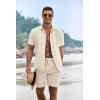 imageCOOFANDY Mens Summer Beach Outfits 2 Piece Short Sleeve Shirts and Shorts Vacation Texture Linen Sets for MenBeige