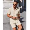 imageCOOFANDY Mens Summer Beach Outfits 2 Piece Short Sleeve Shirts and Shorts Vacation Texture Linen Sets for MenBeige