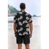 imageCOOFANDY Mens Summer Beach Outfits 2 Piece Short Sleeve Shirts and Shorts Vacation Texture Linen Sets for MenBlack  Leaf