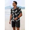 imageCOOFANDY Mens Summer Beach Outfits 2 Piece Short Sleeve Shirts and Shorts Vacation Texture Linen Sets for MenBlack  Leaf