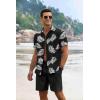 imageCOOFANDY Mens Summer Beach Outfits 2 Piece Short Sleeve Shirts and Shorts Vacation Texture Linen Sets for MenBlack  Leaf