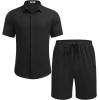 imageCOOFANDY Mens Summer Beach Outfits 2 Piece Short Sleeve Shirts and Shorts Vacation Texture Linen Sets for MenBlack