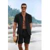 imageCOOFANDY Mens Summer Beach Outfits 2 Piece Short Sleeve Shirts and Shorts Vacation Texture Linen Sets for MenBlack