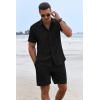 imageCOOFANDY Mens Summer Beach Outfits 2 Piece Short Sleeve Shirts and Shorts Vacation Texture Linen Sets for MenBlack