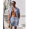 imageCOOFANDY Mens Summer Beach Outfits 2 Piece Short Sleeve Shirts and Shorts Vacation Texture Linen Sets for MenBlue