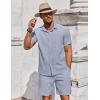 imageCOOFANDY Mens Summer Beach Outfits 2 Piece Short Sleeve Shirts and Shorts Vacation Texture Linen Sets for MenBlue