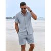 imageCOOFANDY Mens Summer Beach Outfits 2 Piece Short Sleeve Shirts and Shorts Vacation Texture Linen Sets for MenBlue