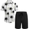 imageCOOFANDY Mens Summer Beach Outfits 2 Piece Short Sleeve Shirts and Shorts Vacation Texture Linen Sets for MenCoconut Tree White