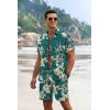 imageCOOFANDY Mens Summer Beach Outfits 2 Piece Short Sleeve Shirts and Shorts Vacation Texture Linen Sets for MenCoconut Treegreen