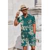 imageCOOFANDY Mens Summer Beach Outfits 2 Piece Short Sleeve Shirts and Shorts Vacation Texture Linen Sets for MenCoconut Treegreen