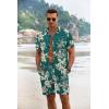 imageCOOFANDY Mens Summer Beach Outfits 2 Piece Short Sleeve Shirts and Shorts Vacation Texture Linen Sets for MenCoconut Treegreen