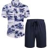 imageCOOFANDY Mens Summer Beach Outfits 2 Piece Short Sleeve Shirts and Shorts Vacation Texture Linen Sets for MenCoconut Treewhite