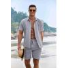 imageCOOFANDY Mens Summer Beach Outfits 2 Piece Short Sleeve Shirts and Shorts Vacation Texture Linen Sets for MenDark Blue Grey