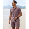 imageCOOFANDY Mens Summer Beach Outfits 2 Piece Short Sleeve Shirts and Shorts Vacation Texture Linen Sets for MenDark Red