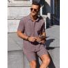 imageCOOFANDY Mens Summer Beach Outfits 2 Piece Short Sleeve Shirts and Shorts Vacation Texture Linen Sets for MenDark Red