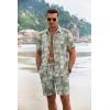 imageCOOFANDY Mens Summer Beach Outfits 2 Piece Short Sleeve Shirts and Shorts Vacation Texture Linen Sets for MenGreen  Leaf