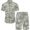 imageCOOFANDY Mens Summer Beach Outfits 2 Piece Short Sleeve Shirts and Shorts Vacation Texture Linen Sets for MenGreen  Leaf