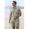 imageCOOFANDY Mens Summer Beach Outfits 2 Piece Short Sleeve Shirts and Shorts Vacation Texture Linen Sets for MenGreen  Leaf