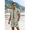 imageCOOFANDY Mens Summer Beach Outfits 2 Piece Short Sleeve Shirts and Shorts Vacation Texture Linen Sets for MenGreen  Leaf