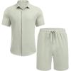 imageCOOFANDY Mens Summer Beach Outfits 2 Piece Short Sleeve Shirts and Shorts Vacation Texture Linen Sets for MenGreen