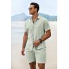 imageCOOFANDY Mens Summer Beach Outfits 2 Piece Short Sleeve Shirts and Shorts Vacation Texture Linen Sets for MenGreen