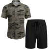 imageCOOFANDY Mens Summer Beach Outfits 2 Piece Short Sleeve Shirts and Shorts Vacation Texture Linen Sets for MenGrey Green