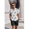 imageCOOFANDY Mens Summer Beach Outfits 2 Piece Short Sleeve Shirts and Shorts Vacation Texture Linen Sets for MenIsland Blue