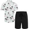 imageCOOFANDY Mens Summer Beach Outfits 2 Piece Short Sleeve Shirts and Shorts Vacation Texture Linen Sets for MenIsland Blue