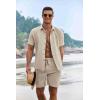 imageCOOFANDY Mens Summer Beach Outfits 2 Piece Short Sleeve Shirts and Shorts Vacation Texture Linen Sets for MenKhaki