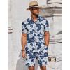imageCOOFANDY Mens Summer Beach Outfits 2 Piece Short Sleeve Shirts and Shorts Vacation Texture Linen Sets for MenLeaf Blue White