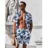 imageCOOFANDY Mens Summer Beach Outfits 2 Piece Short Sleeve Shirts and Shorts Vacation Texture Linen Sets for MenLeaf Blue White