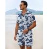 imageCOOFANDY Mens Summer Beach Outfits 2 Piece Short Sleeve Shirts and Shorts Vacation Texture Linen Sets for MenLeaf Blue White