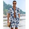 imageCOOFANDY Mens Summer Beach Outfits 2 Piece Short Sleeve Shirts and Shorts Vacation Texture Linen Sets for MenLeaf Blue White