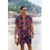 imageCOOFANDY Mens Summer Beach Outfits 2 Piece Short Sleeve Shirts and Shorts Vacation Texture Linen Sets for MenLeavesnavy Blue