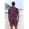 imageCOOFANDY Mens Summer Beach Outfits 2 Piece Short Sleeve Shirts and Shorts Vacation Texture Linen Sets for MenLeavesnavy Blue