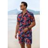 imageCOOFANDY Mens Summer Beach Outfits 2 Piece Short Sleeve Shirts and Shorts Vacation Texture Linen Sets for MenLeavesnavy Blue