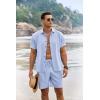 imageCOOFANDY Mens Summer Beach Outfits 2 Piece Short Sleeve Shirts and Shorts Vacation Texture Linen Sets for MenLight Blue