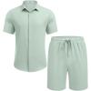imageCOOFANDY Mens Summer Beach Outfits 2 Piece Short Sleeve Shirts and Shorts Vacation Texture Linen Sets for MenLight Green