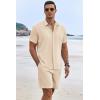 imageCOOFANDY Mens Summer Beach Outfits 2 Piece Short Sleeve Shirts and Shorts Vacation Texture Linen Sets for MenLight Khaki